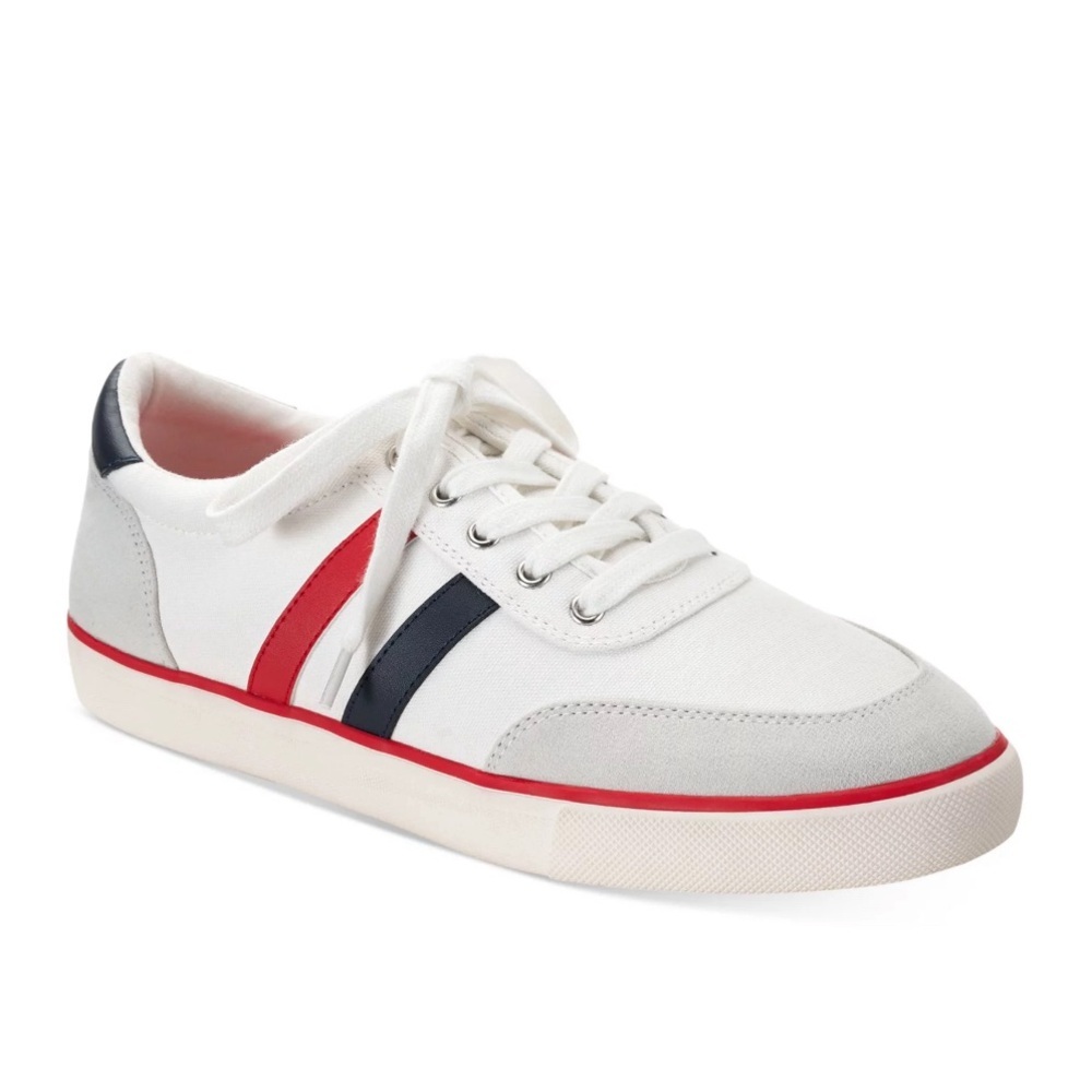 🖤CLUBROOM Men White Striped Cushioned Noah Round Toe Platform Lace-Up Sneakers